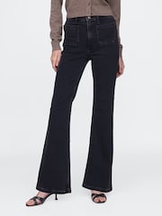 Gap Black High Waisted Double Pocket 70s Flare Jeans - Image 7 of 11