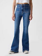 Gap Blue High Waisted Double Pocket 70s Flare Jeans - Image 1 of 5