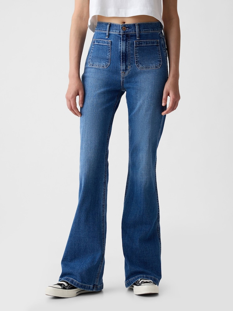 Gap Blue High Waisted Double Pocket 70s Flare Jeans - Image 1 of 5