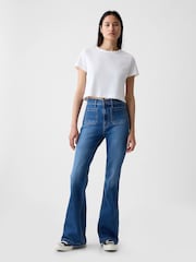 Gap Blue High Waisted Double Pocket 70s Flare Jeans - Image 4 of 5