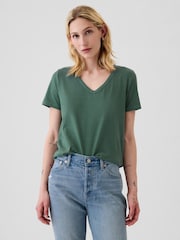 Gap Green V-Neck Vintage 100% Organic Cotton Short Sleeve T-Shirt - Image 1 of 4