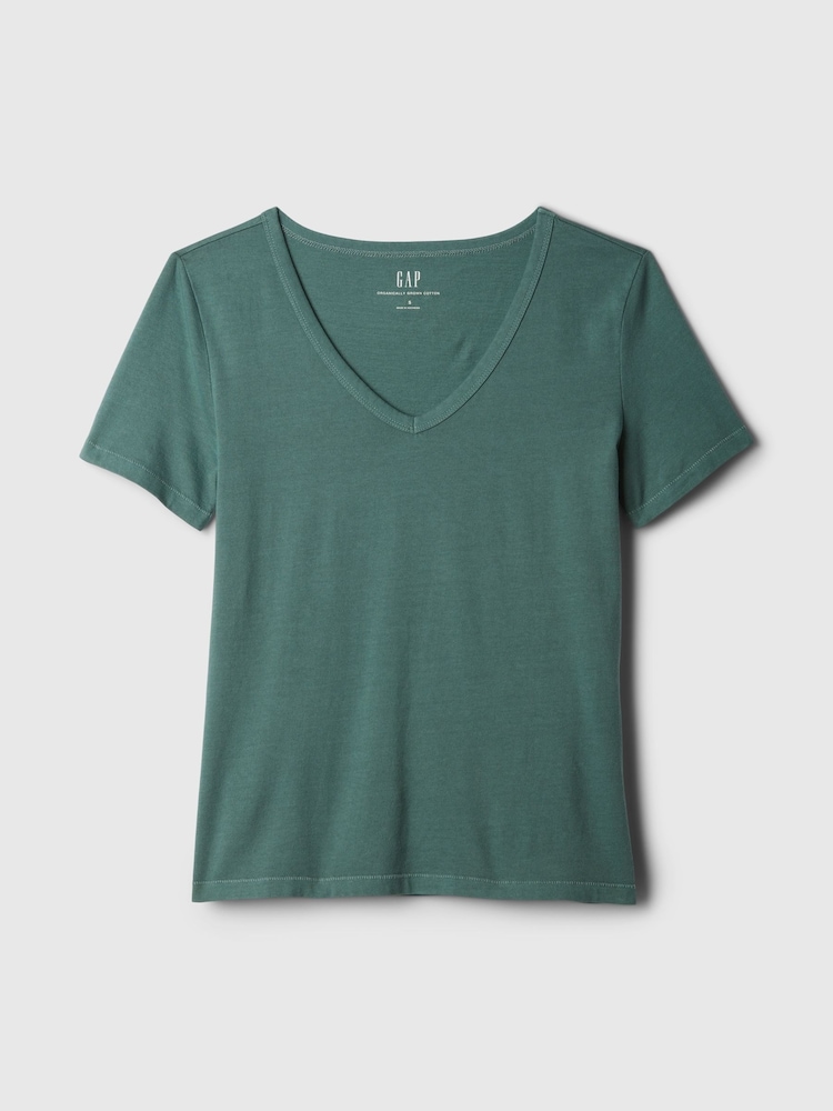 Gap Green V-Neck Vintage 100% Organic Cotton Short Sleeve T-Shirt - Image 4 of 4