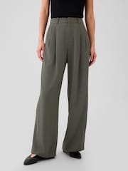 Gap Dark Green 365 High Waisted Pleated Trousers - Image 1 of 5