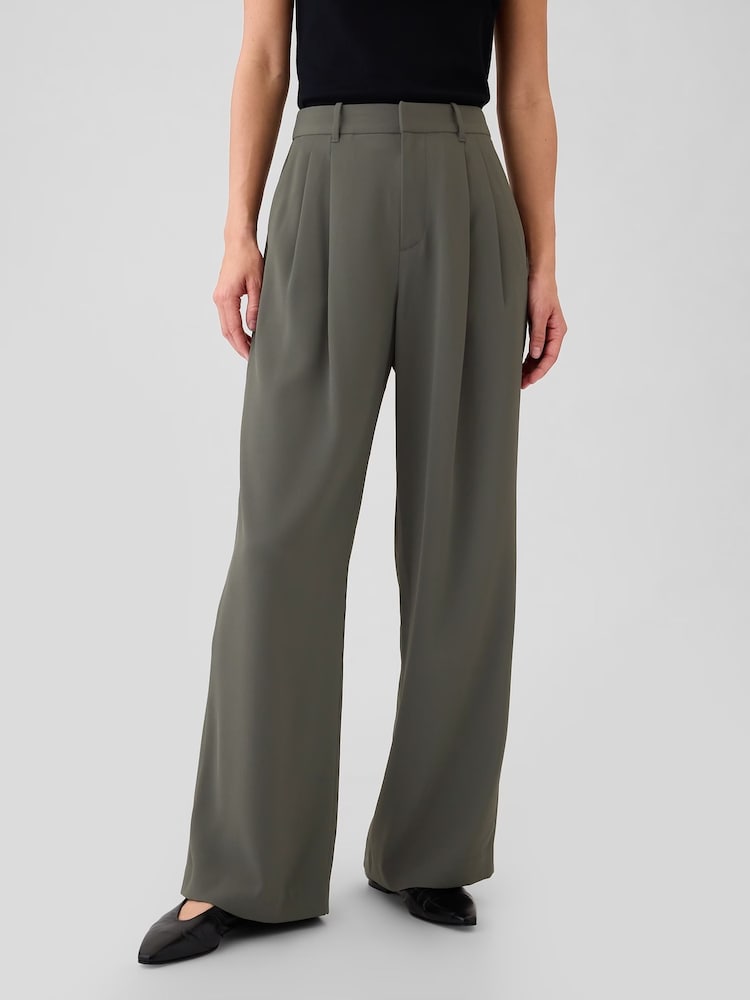 Gap Dark Green 365 High Waisted Pleated Trousers - Image 1 of 5