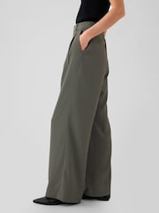 Gap Dark Green 365 High Waisted Pleated Trousers - Image 3 of 5