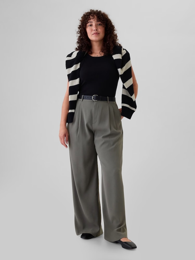 Gap Dark Green 365 High Waisted Pleated Trousers - Image 5 of 5