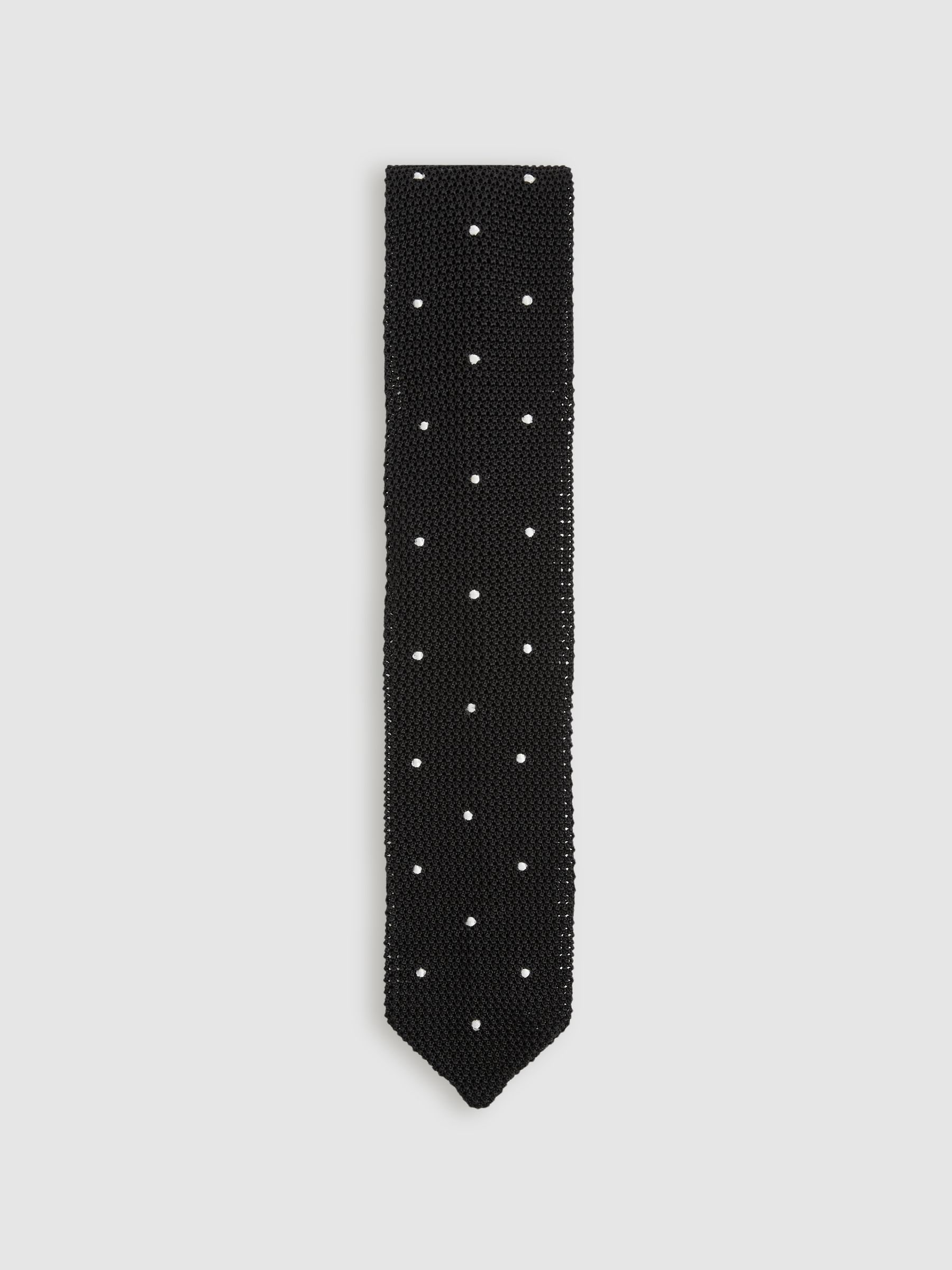 Reiss Black Punto Spot Silk Knitted Pin-dot Tie