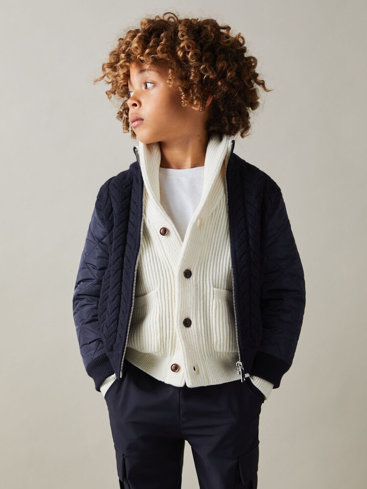 Reiss Navy Arnold 9-13 yrs Hybrid Quilt-Knit Jacket - Image 1 of 4