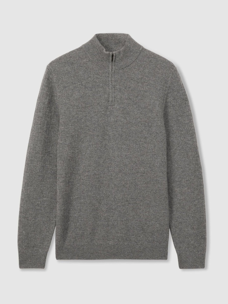 Reiss Mid Grey Melange Chester Wool Zip-Neck Jumper - Image 2 of 6