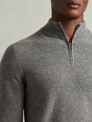 Reiss Mid Grey Melange Chester Wool Zip-Neck Jumper - Image 4 of 6