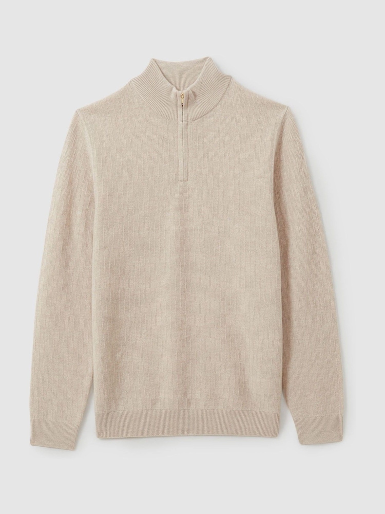 Reiss Oatmeal Chester Wool Zip-Neck Jumper - Image 2 of 6