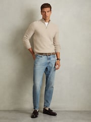Reiss Oatmeal Chester Wool Zip-Neck Jumper - Image 3 of 6