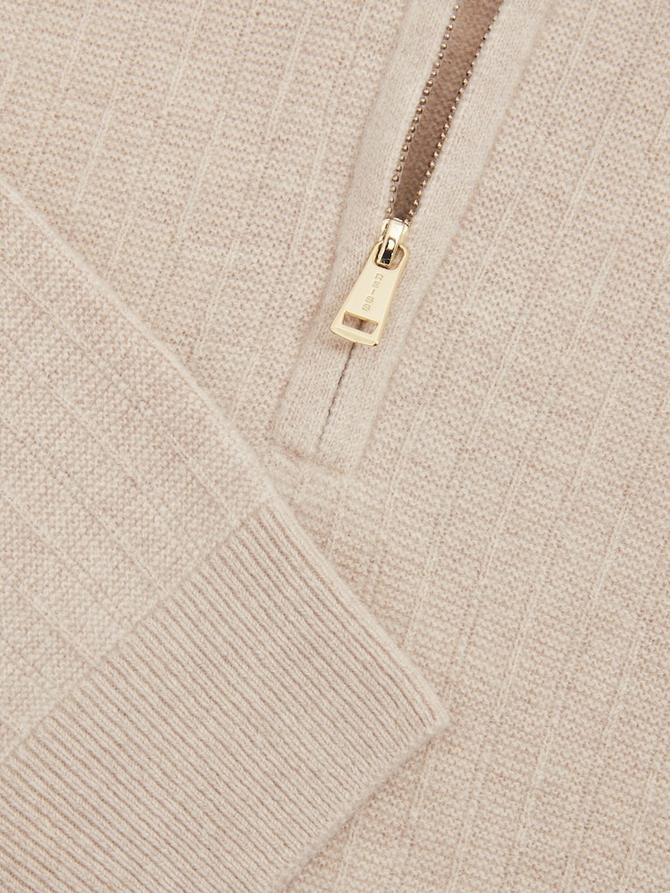 Reiss Oatmeal Chester Wool Zip-Neck Jumper - Image 6 of 6
