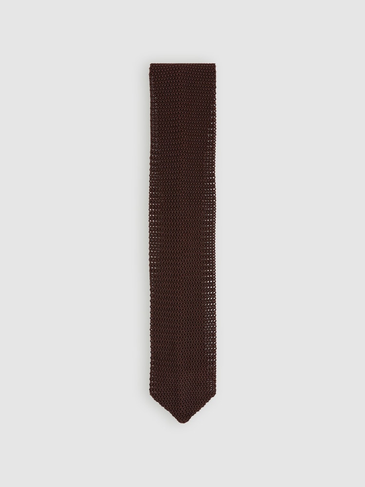 Reiss Dark Brown Punto Silk Knitted Tie - Image 1 of 5