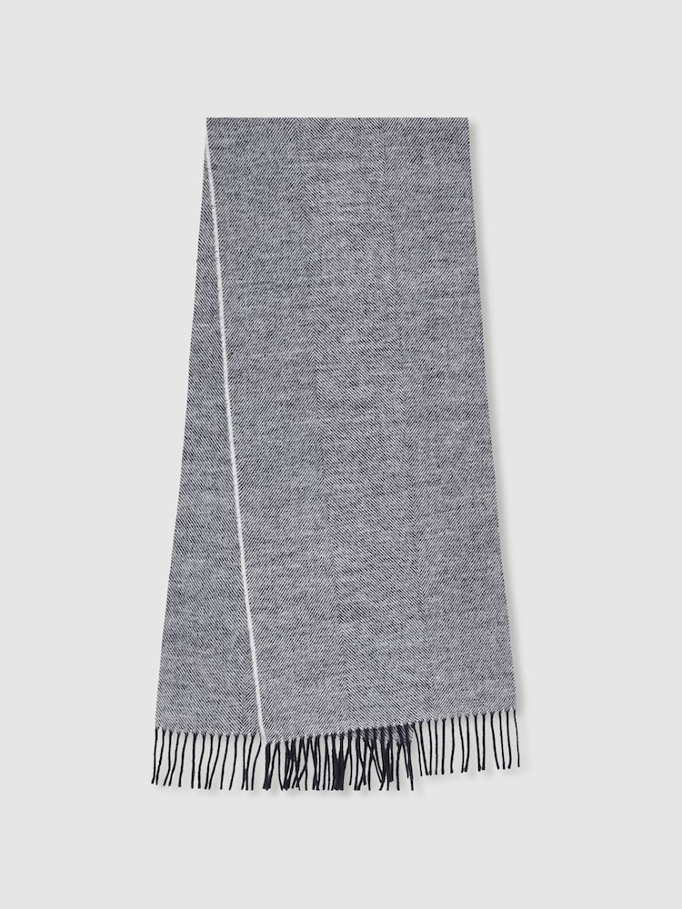 Reiss Navy/White Higgins Wool-Blend Herringbone Scarf - Image 1 of 5 Reiss Navy/White Higgins Wool-Blend Herringbone Scarf - Image 1 of 5