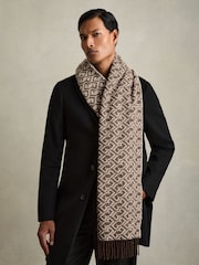 Reiss Dark Brown/ Off White Bowen Logo-Jacquard Scarf With Wool - Image 2 of 4