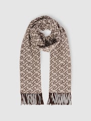 Reiss Dark Brown/ Off White Bowen Logo-Jacquard Scarf With Wool - Image 3 of 4
