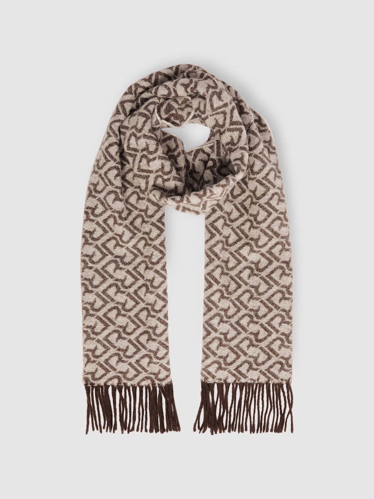 Reiss Dark Brown/ Off White Bowen Logo-Jacquard Scarf With Wool - Image 3 of 4