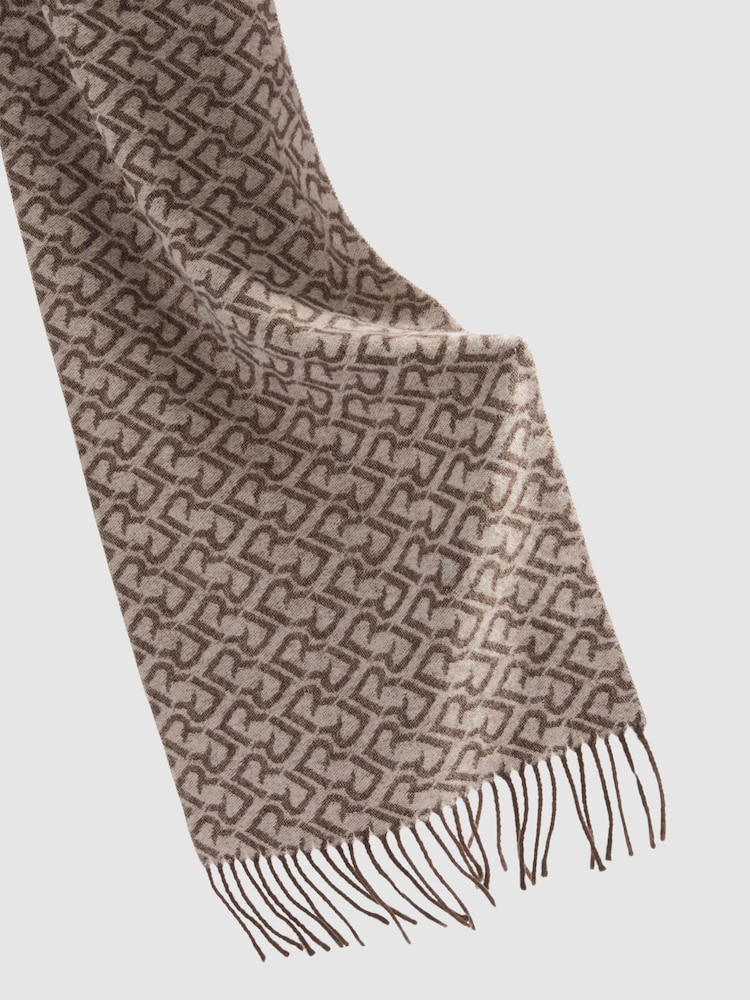 Reiss Dark Brown/ Off White Bowen Logo-Jacquard Scarf With Wool - Image 4 of 4