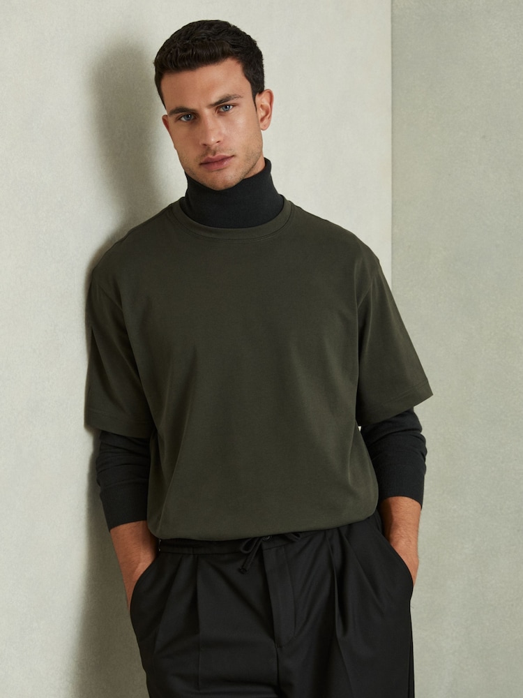 Reiss Dark Green Tate Oversized Garment Dye T-Shirt - Image 1 of 6