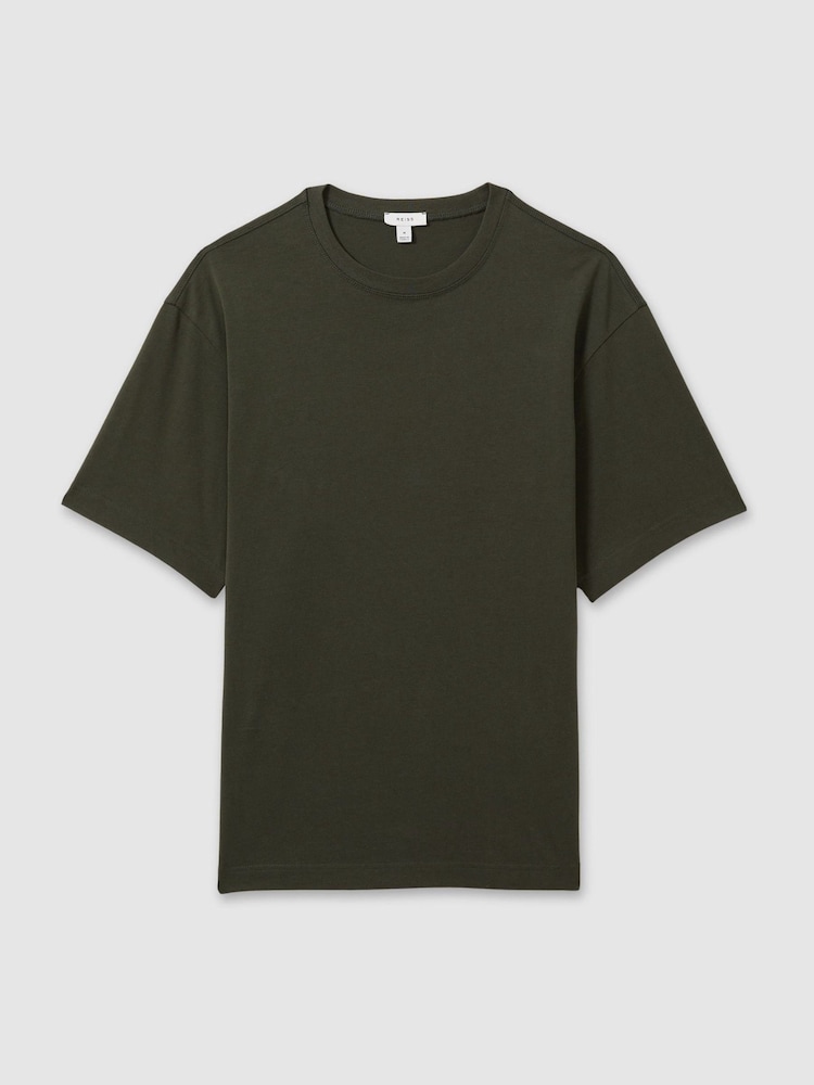 Reiss Dark Green Tate Oversized Garment Dye T-Shirt - Image 2 of 6 Reiss Dark Green Tate Oversized Garment Dye T-Shirt - Image 2 of 6