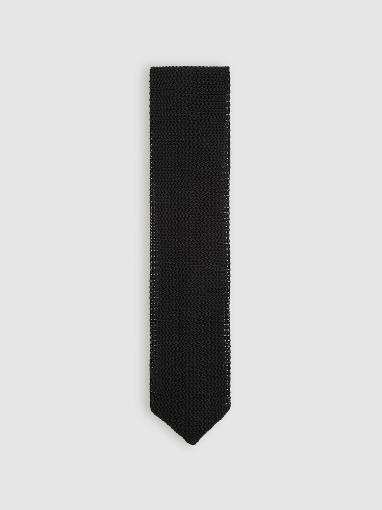 Черный - Reiss Punto Silk Knitted Tie - Изображение 1 из 5