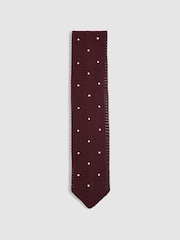 Reiss Burgundy Punto Spot Silk Knitted Pin-Dot Tie - Image 1 of 5
