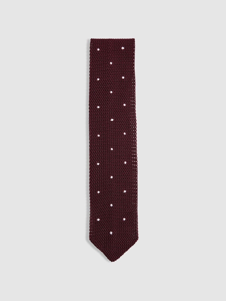 Reiss Burgundy Punto Spot Silk Knitted Pin-Dot Tie - Image 1 of 5