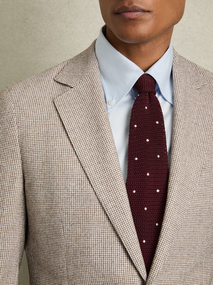 Reiss Burgundy Punto Spot Silk Knitted Pin-Dot Tie - Image 2 of 5 Reiss Burgundy Punto Spot Silk Knitted Pin-Dot Tie - Image 2 of 5