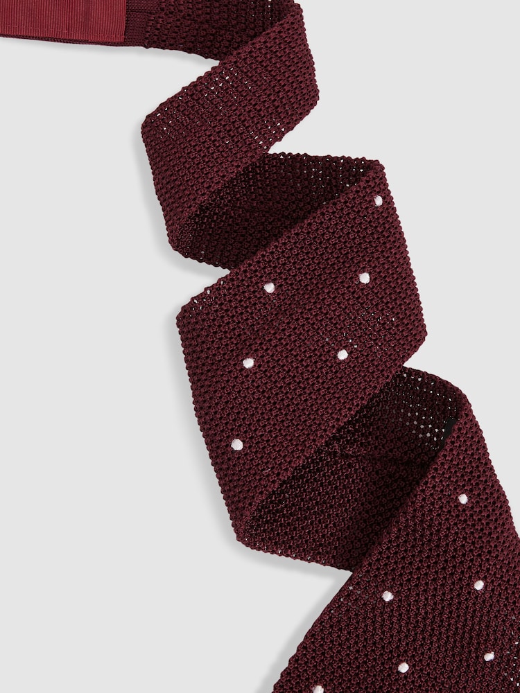 Reiss Burgundy Punto Spot Silk Knitted Pin-Dot Tie - Image 3 of 5