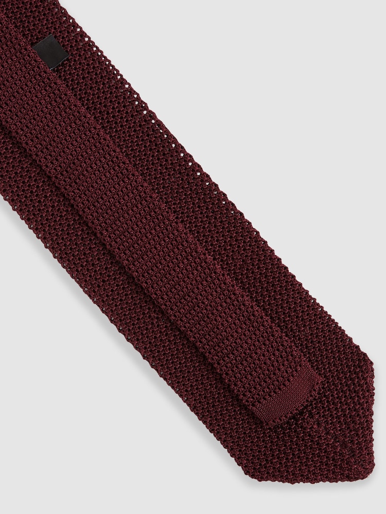 Reiss Burgundy Punto Spot Silk Knitted Pin-Dot Tie - Image 4 of 5