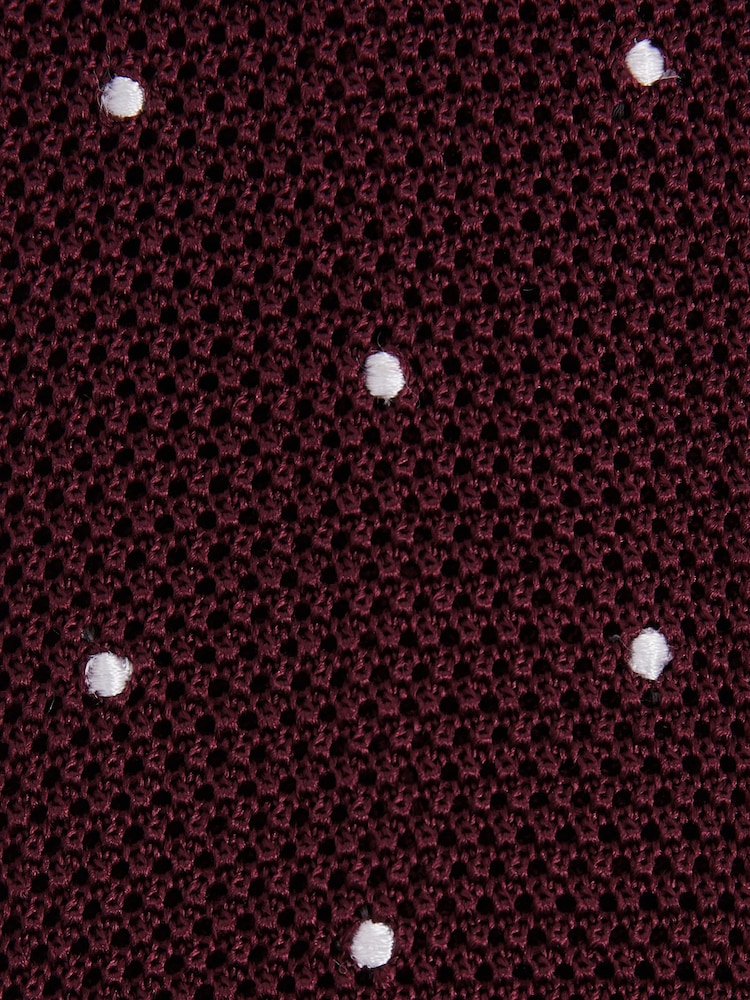 Reiss Burgundy Punto Spot Silk Knitted Pin-Dot Tie - Image 5 of 5