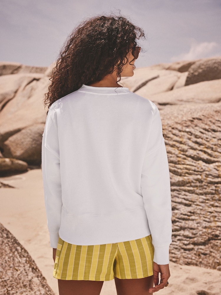 Ecru Raw Hem Detail Washed 100% Cotton Crew Neck Sweatshirt - Image 3 of 7