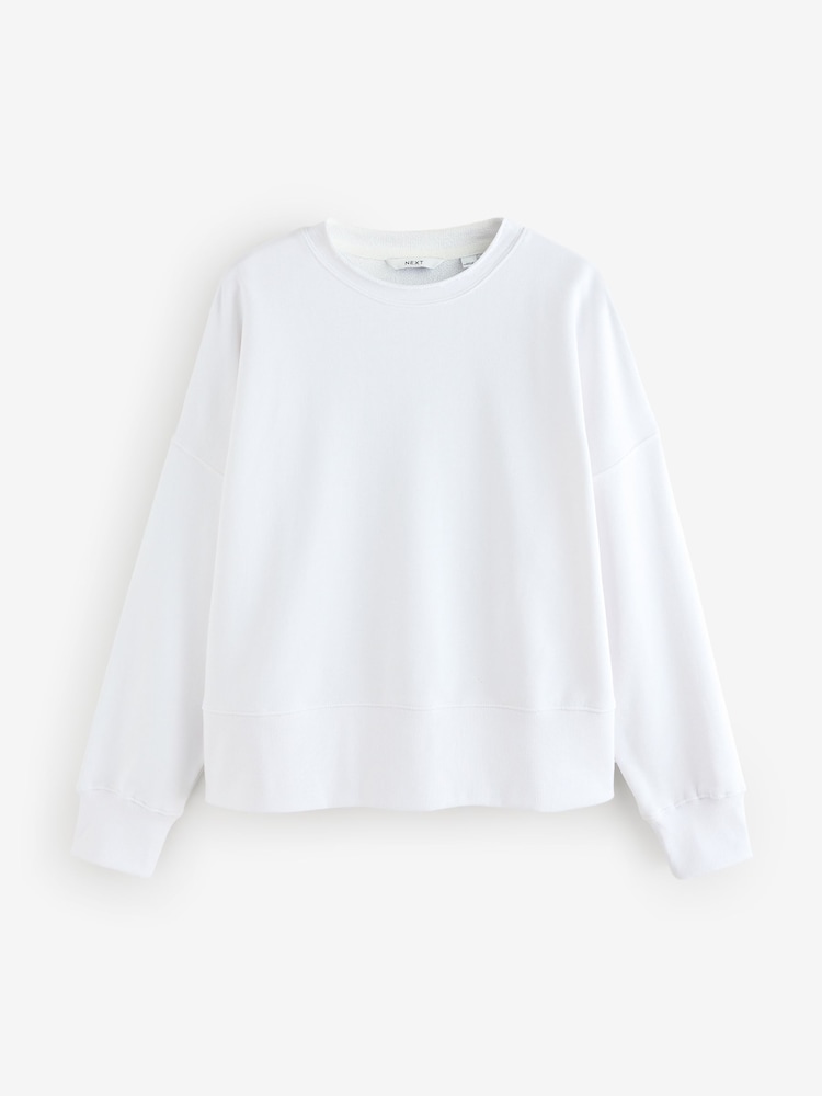 Ecru Raw Hem Detail Washed 100% Cotton Crew Neck Sweatshirt - Image 5 of 7