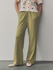 Khaki/Green Textured Jersey Stripe Wide Leg Trousers - Image 2 of 8