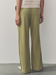 Khaki/Green Textured Jersey Stripe Wide Leg Trousers - Image 3 of 8