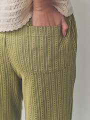 Khaki/Green Textured Jersey Stripe Wide Leg Trousers - Image 5 of 8