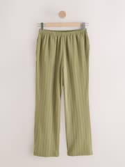 Khaki/Green Textured Jersey Stripe Wide Leg Trousers - Image 6 of 8