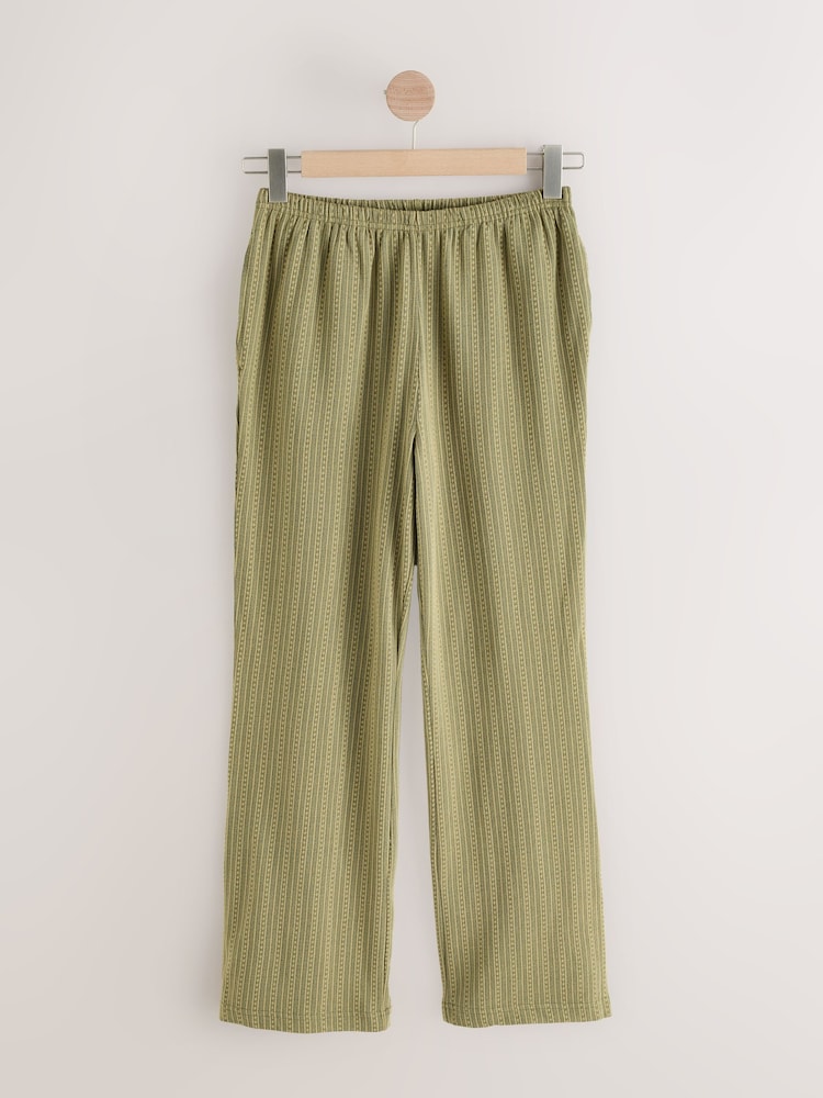 Khaki/Green Textured Jersey Stripe Wide Leg Trousers - Image 6 of 8