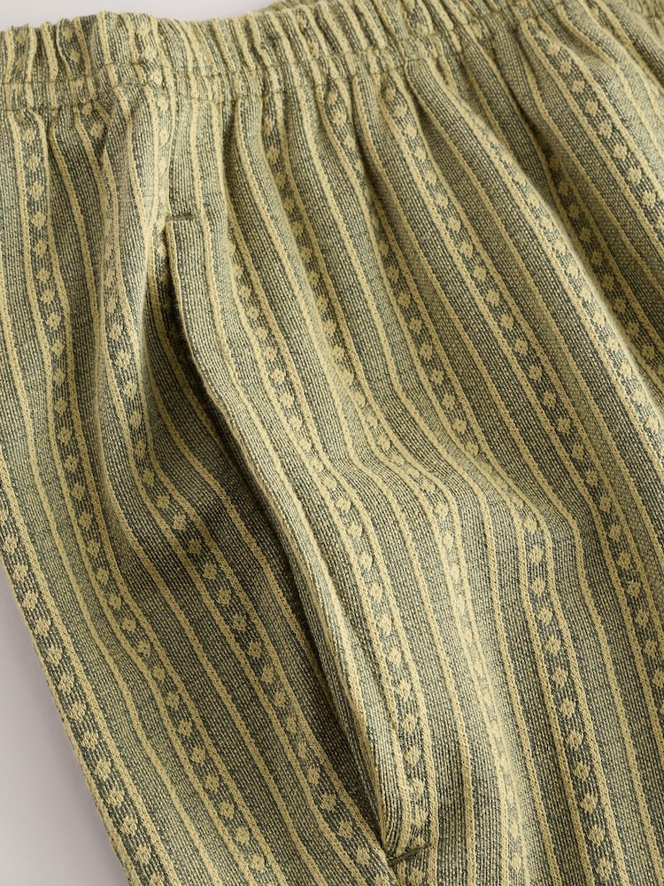Khaki/Green Textured Jersey Stripe Wide Leg Trousers - Image 7 of 8