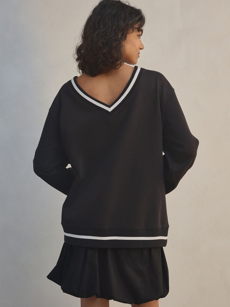 Black Sporty New York Deep V-Neck Graphic Jersey Sweatshirt - Image 4 of 5