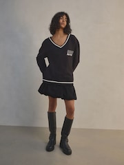 Black Sporty New York Deep V-Neck Graphic Jersey Sweatshirt - Image 5 of 5