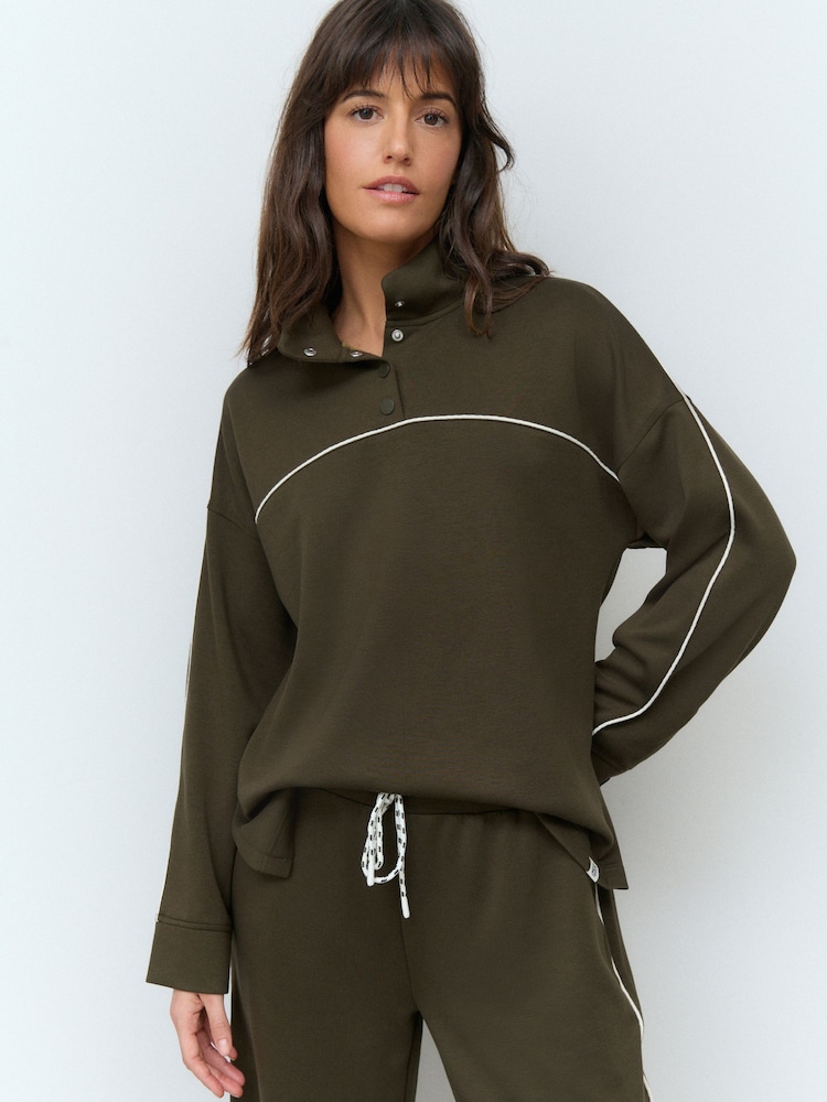 Waldgrün/Ecru - Slinky Popper Neck Tipped Sporty Sweatshirt - Bild 2 von 5 Waldgrün/Ecru - Slinky Popper Neck Tipped Sporty Sweatshirt - Bild 2 von 5