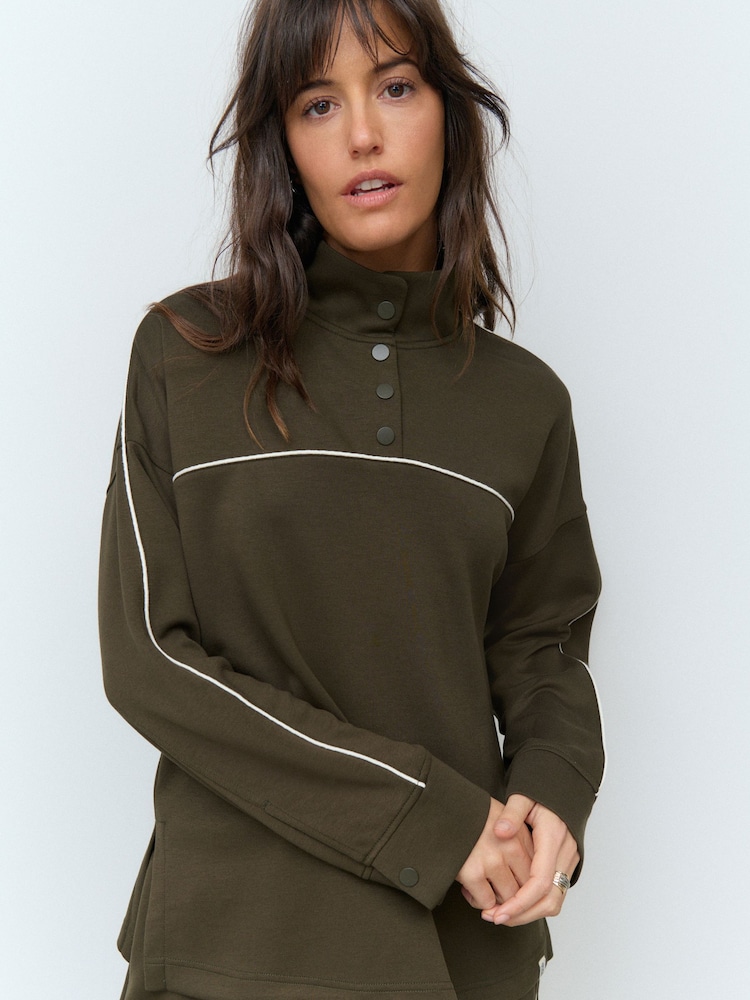 Forêt Vert/Écru - Sweat-shirt sport à Slinky Popper Neck Tipped - Image 3 of 5
