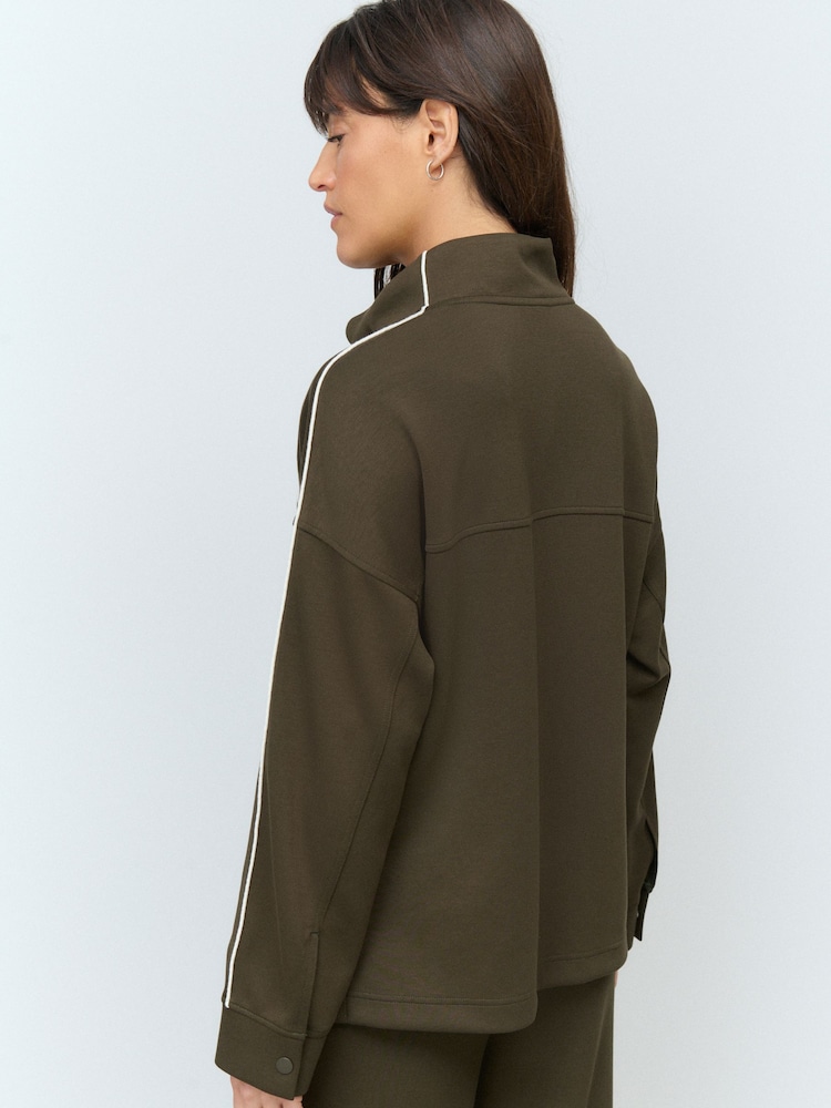 Forêt Vert/Écru - Sweat-shirt sport à Slinky Popper Neck Tipped - Image 4 of 5