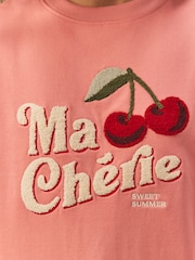 Розовый - Ma Cherie Cherry Heavy Boucle/Embroidery Graphic Crewneck Sweatshirt - Image 5 of 5