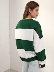 Green/White Graphic Stripe - Suéter holgado de tela gruesa con diseño gráfico a rayas y eslogan de París - Imagen 4 de 8