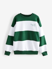 Green/White Graphic Stripe - Suéter holgado de tela gruesa con diseño gráfico a rayas y eslogan de París - Imagen 6 de 8