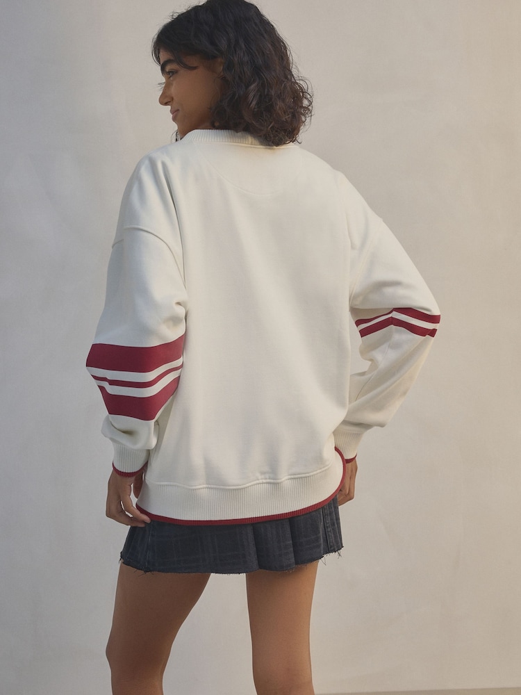 Burgundy Red/Ecru Graphic Baseball Letterman Varsity Jersey Cardigan Jacket - Image 4 of 5