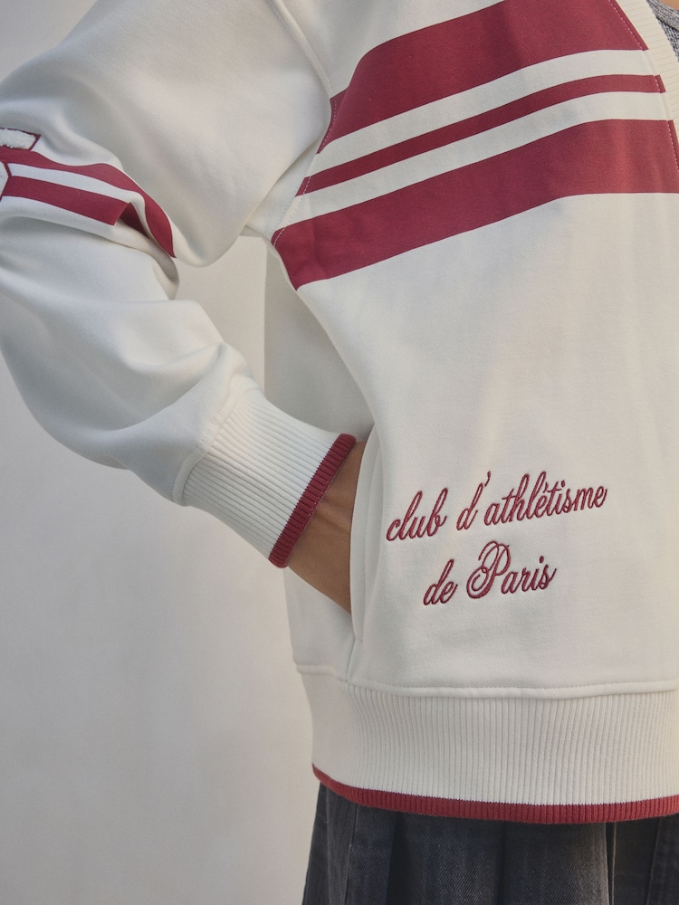Burgunderrot/Ecru - Graphic Baseball Letterman Varsity Jersey Cardigan Jacket - Bild 5 von 5 Burgunderrot/Ecru - Graphic Baseball Letterman Varsity Jersey Cardigan Jacket - Bild 5 von 5